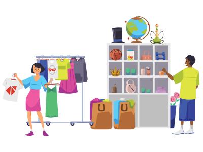 tegning med ting og varer